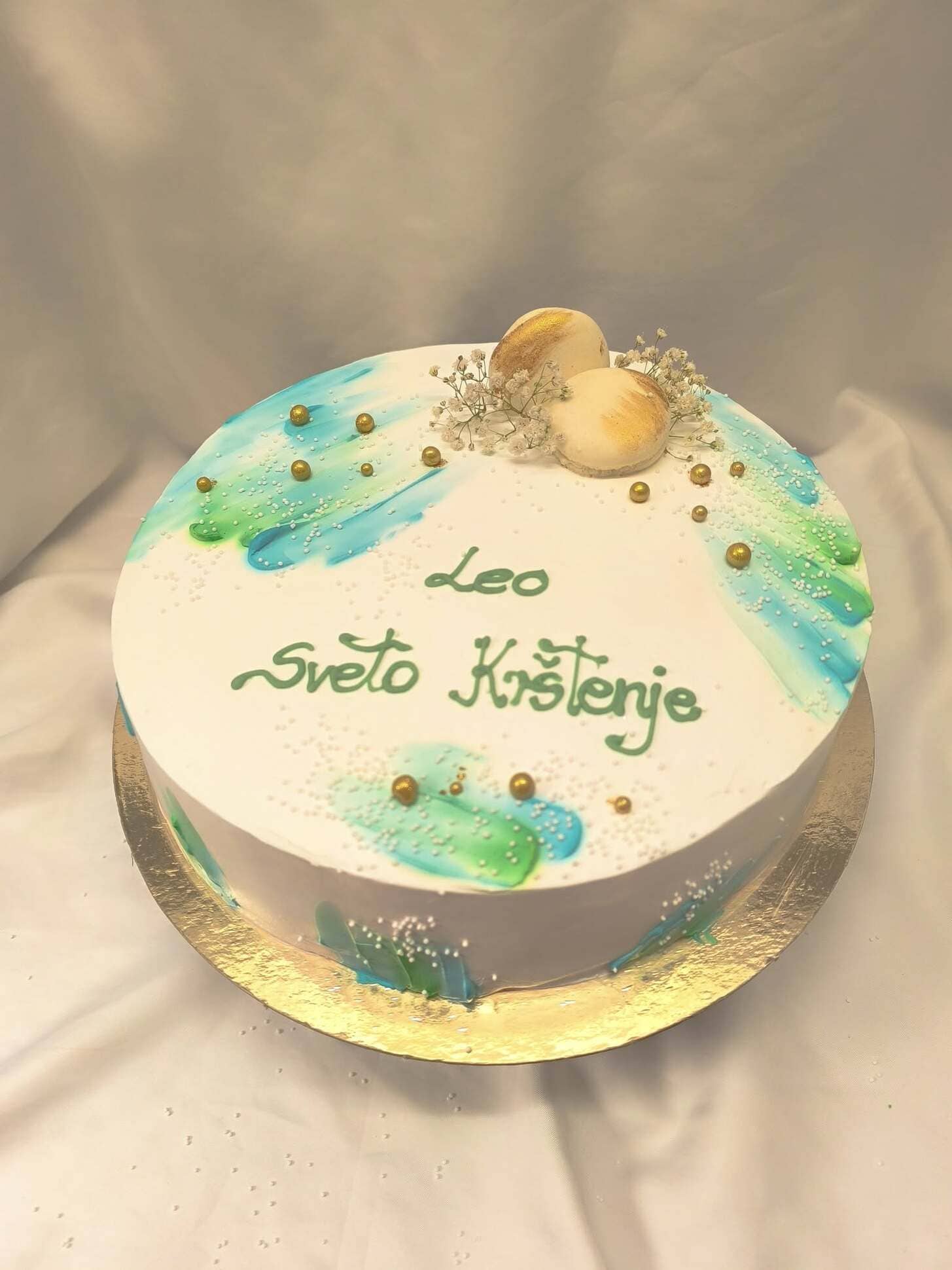 torta, krštenje, zeleno, ime, detalji