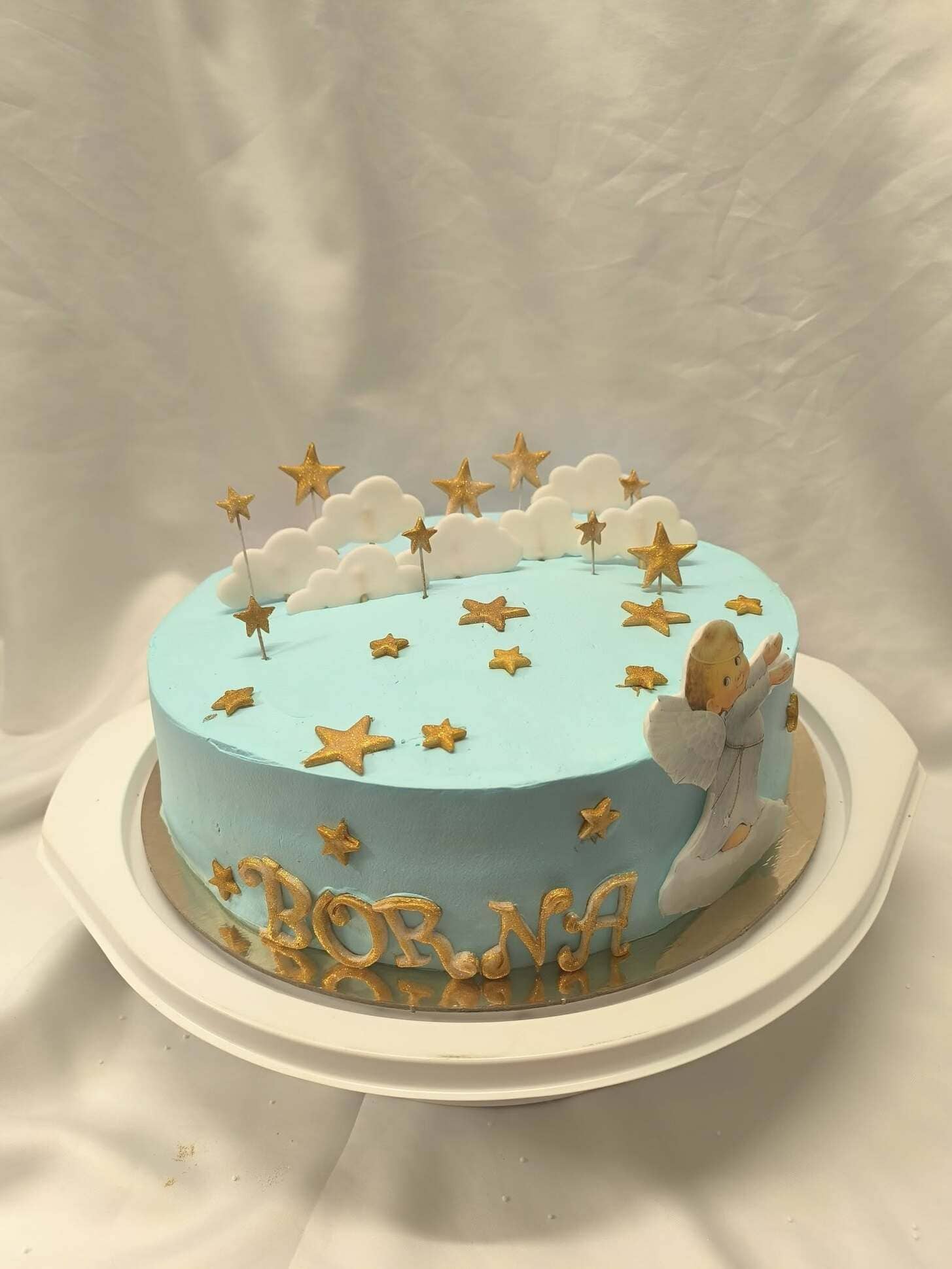 torta krštenje, pričest, oblaci, zvjezdice, anđeo